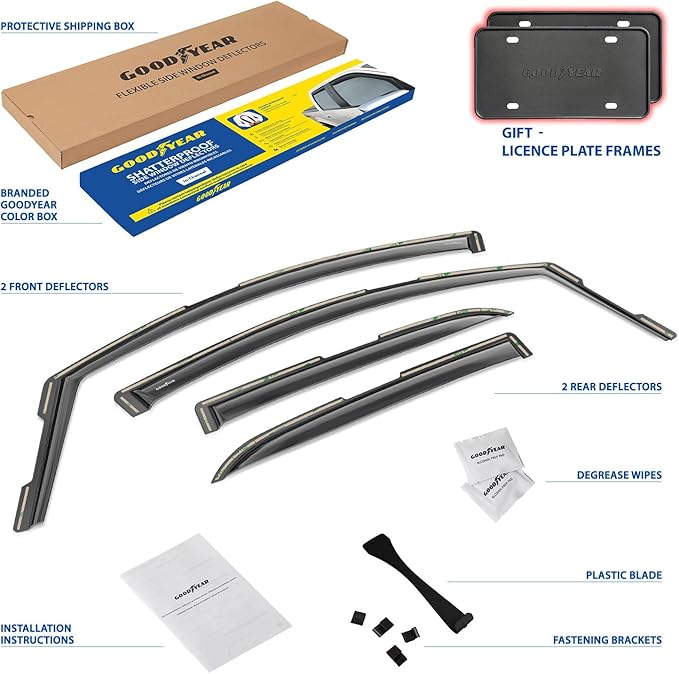 Goodyear Shatterproof in-Channel Window Deflectors for Ford EcoSport 2018-2022, Rain Guards, Window Visors for Cars, Vent Deflector, Car Accessories, 4 pcs - GY007890