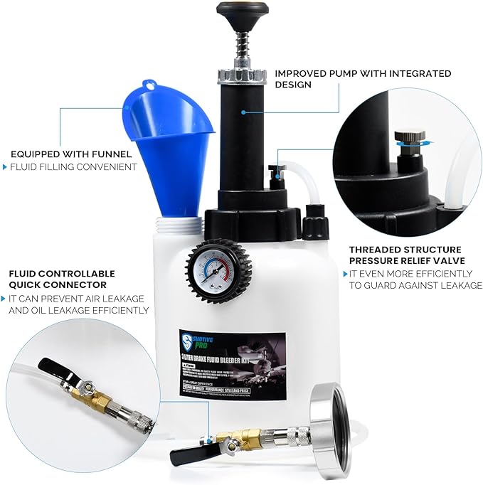 3L Manual Brake Bleeder Fluid Pump and 1L Waste Oil Bottle, One Man Professional Brake Bleeder Kit Suitable for Mitsubishi/Subaru/Volvo S40&V40