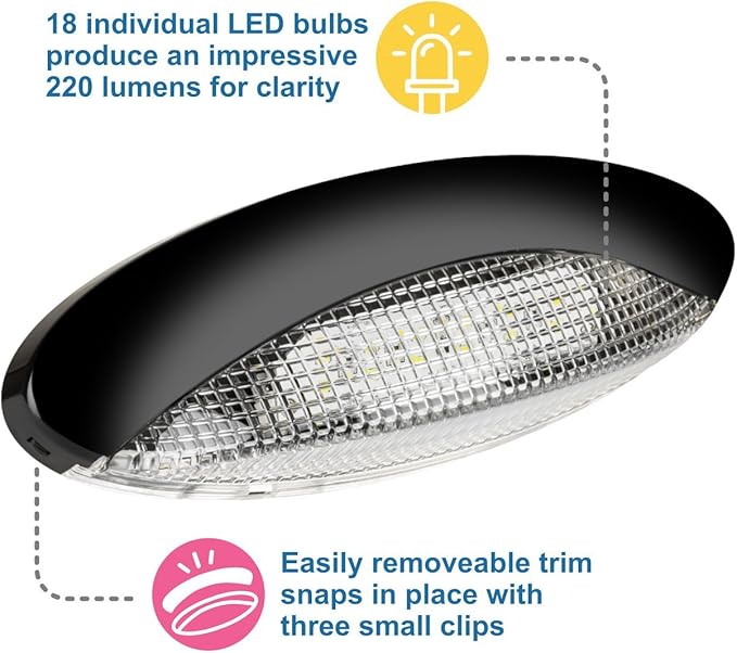 Lumitronics RV LED Euro-Style Porch Light, Clear Lens (Black)
