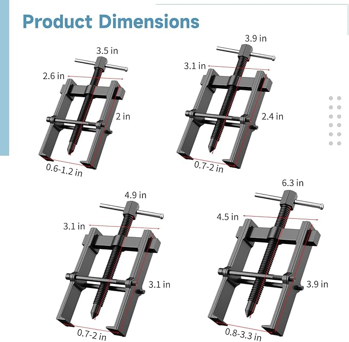 OMISTAR 4 PCS 2-Jaw Bearing Pullers, 2 in 3 in 4 in 6 in Gear Puller, Carbon Steel Bearing Remover Tool, Pulley Puller for Motorcycle, Wheel, Auto Repair, Hand Tool Kit for Mechanic, Workshop, Garage