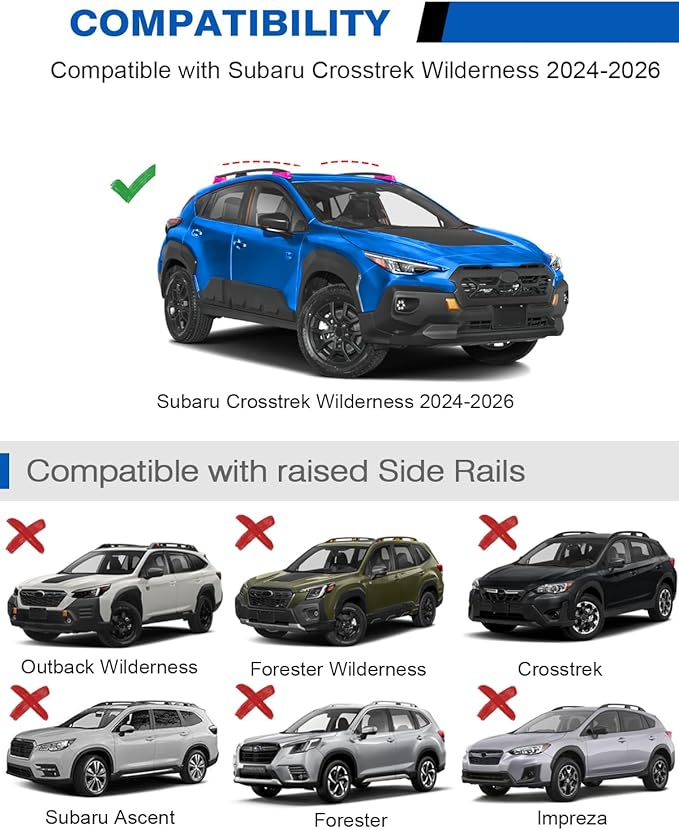 300lb Lockable Roof Rack Cross Bars Compatible with Subaru Crosstrek Wilderness 2024 2025 2026 with Raised Side Rails, Heavy Duty Aluminum Lockable Roof Rails Crossbars Rooftop Luggage