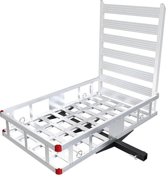 Aluminum Hitch Cargo Carrier with Ramp, 50" x 29.5" x 8.7" Trailer Hitch Cargo Carrier Hitchs Mount Cargos Hitchs Carriers, 500lbs Capacity, Fit 2" Receiver for Suvs Trucks Vans Pickups Camping