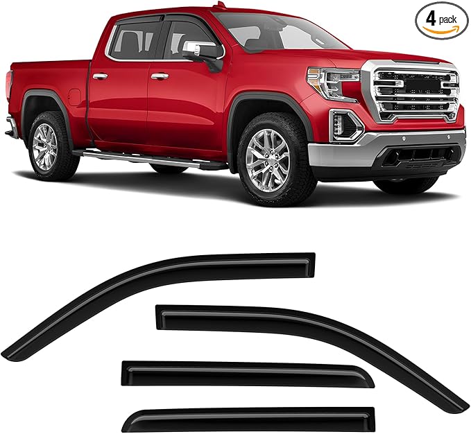 Window Rain Guards Fit for Chevy Silverado/GMC Sierra 1500 Crew Cab 2019-2024, Extra Durable Tape-on Side Window Deflectors, Wind Deflectors Rain Guard Black - 4 PCS