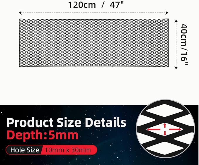 AggAuto 47"x16" ABS Plastic Universal Car Grill Mesh, Automotive Grille Insert Bumper Rhombic Hole 10x30mm Grids Black