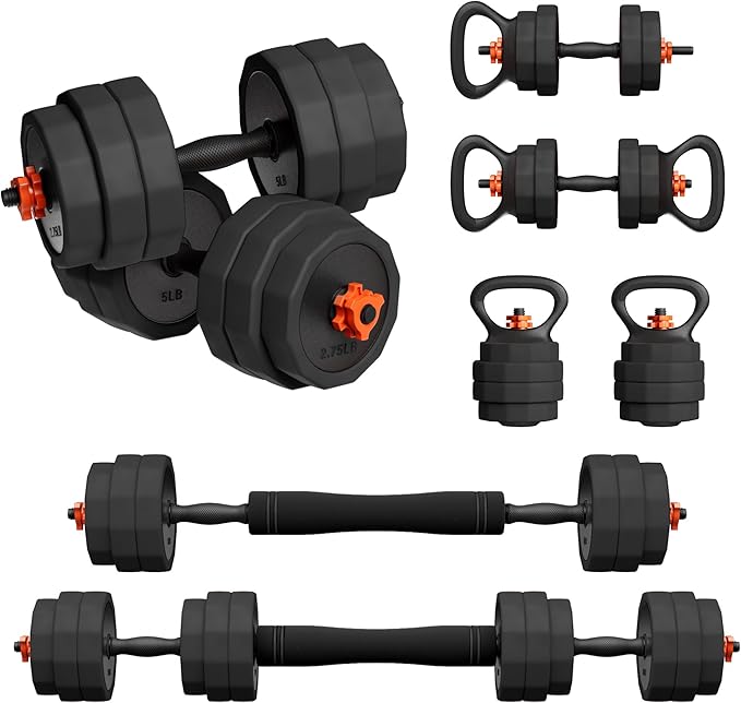 Adjustable Dumbbell Set (25/45/65lb) | Double Reinforced Locking | 5-in-1 Free Gym Weights Used as Barbell, Kettlebells, Push up Stand for Home Men Women