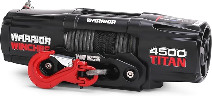 Warrior Winches - Titan 4,500lb Synthetic Rope Electric Winch – 12V, 3.4HP Motor, 166:1 Planetary Gear, Wired/Wireless Remote, Manual Clutch, Spring Brake, ATV/UTV Winch