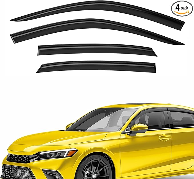 Extra Durable Window Deflectors Tape-On Window Visors Rain Guards Fit for Honda Civic 2022-2026 Sedan, Sun Visors, Wind Vent for Shades, Exterior Car Accessories - 4pcs. AG0472