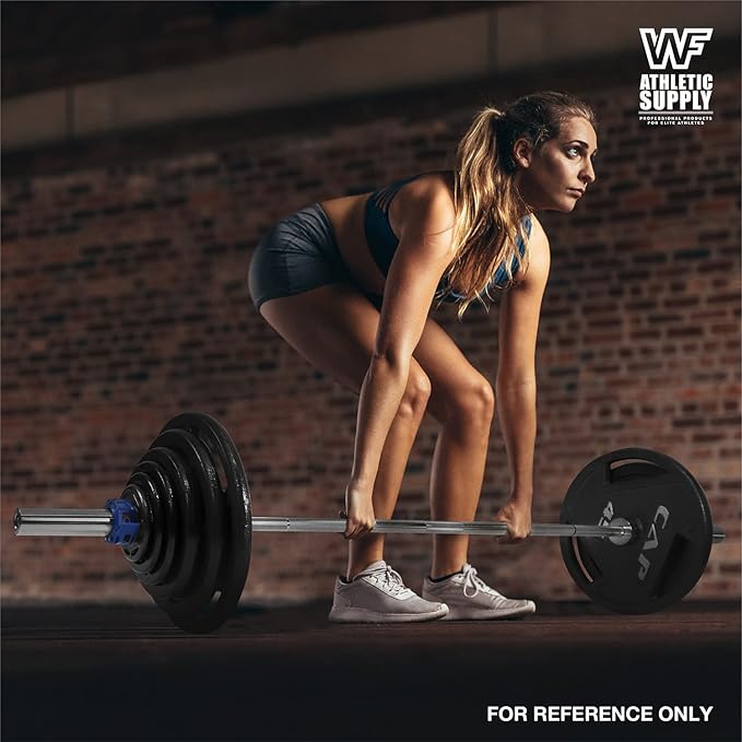 WF Athletic Supply 7 ft 2-inch Olympic Weighted Solid Steel Bar Barbell, for Weightlifting/Bench Press/Deadlift and Power Lifting Strength Training, with Rotating Sleeve, Home Gym