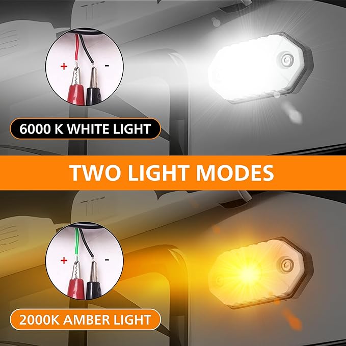 RV Lights Exterior White/Amber LED Aluminum Porch Light 12V IP68 Waterproof Campers Awning Lamp Replacement Kits for Trailers Truck Motorhome Travel Vehicles 2 PCS