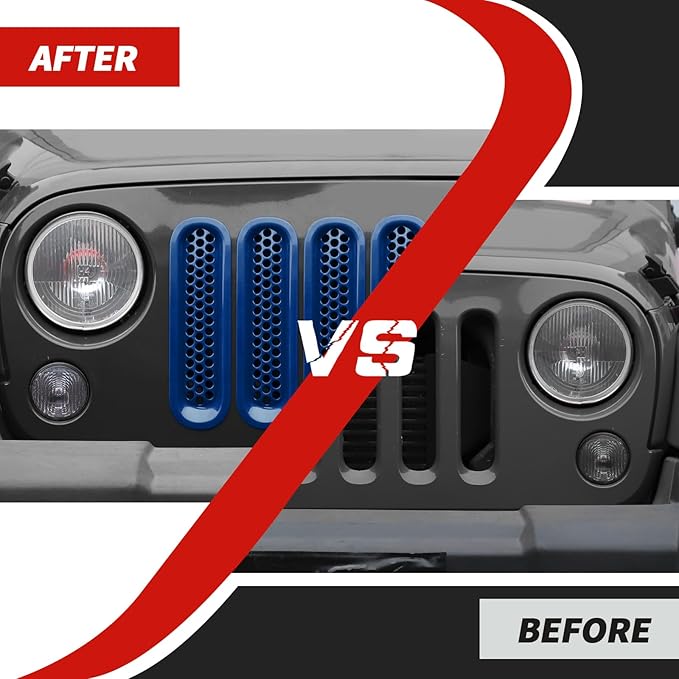 For JK JKU Front Grille Inserts Blue Grill Mesh Clip-on Trim Covers fit for Jeep Wrangler JK & JKU 2007-2017 Exterior Accessories