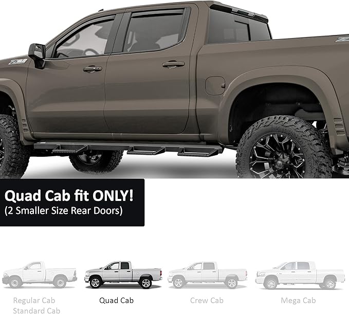 Black Horse Off Road [BHOR in Channel Rain Guards/Wind Deflectors Compatible with 2019-2024 Ram 1500 Quad Cab Smoke 4 PCs - 1494813IN