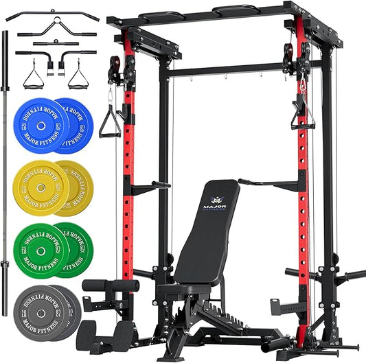 MAJOR FITNESS Drone3 Power Cage - Multi-Function Power Rack for Home Gym, Squat Rack with Pull-up Bar, Cable Crossover System, J-Hooks, for Strength Training, Heavy-Duty Steel Construction