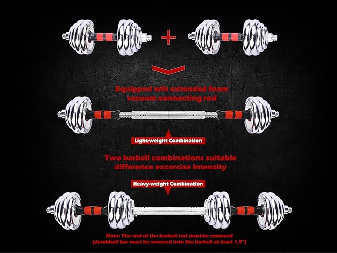 Adjustable Dumbbells Cast Iron Set Weight to 66Lbs / 44LBS, Free Weight with Connecting Rod Used As Barbell, for Men and Women Home Gym Work Out Training Fitness Equipment All-Purpose