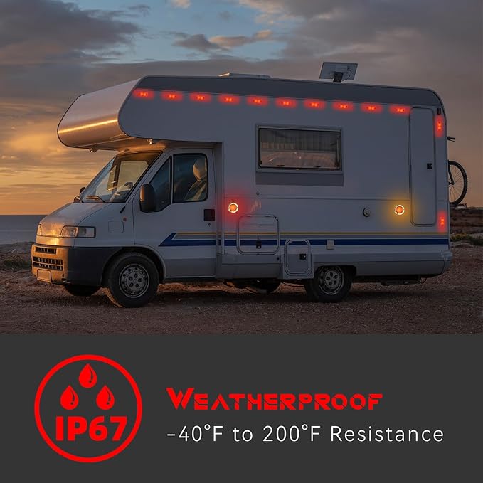 NEW SUN Superior 2Pcs Red Trailer Top & Side Marker Lights, Waterproof IP 67, Halo Neon Design for Turn, Stop, Tail Lamps for Truck, Camper, RV, Bus, 16 Super Bright LEDs, 4"x2" Lens Ultrawide Angle