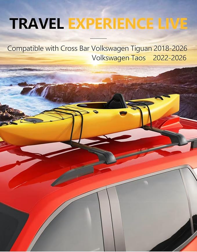 Tuyoung 330lbs All-Aluminum Roof Rack Cross Bars Compatible with Volkswagen VW Tiguan 2018-2026 (Not for Limited) & Taos 2022-2026, Lockbale Heavy Duty Roof Rails Crossbars Rooftop Luggage Accessories