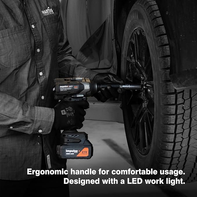 Impulse 1/2" Cordless Impact Wrench Kit with Two 21V Lithium-ion Batteries Included, Hight-torque 797 ft-lb, Charger, 3-Speed, Brushless Motor-type, Design for Heavy-duty Applications