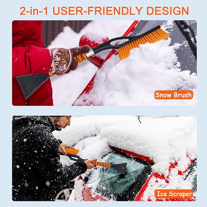 27" Detachable Aluminum Snow Brush & Ice Scraper for Car Windshield - Ergonomic Foam Grip, Suitable for Cars, Trucks, SUV Windshields & Windows, Winter Car Essential Tool
