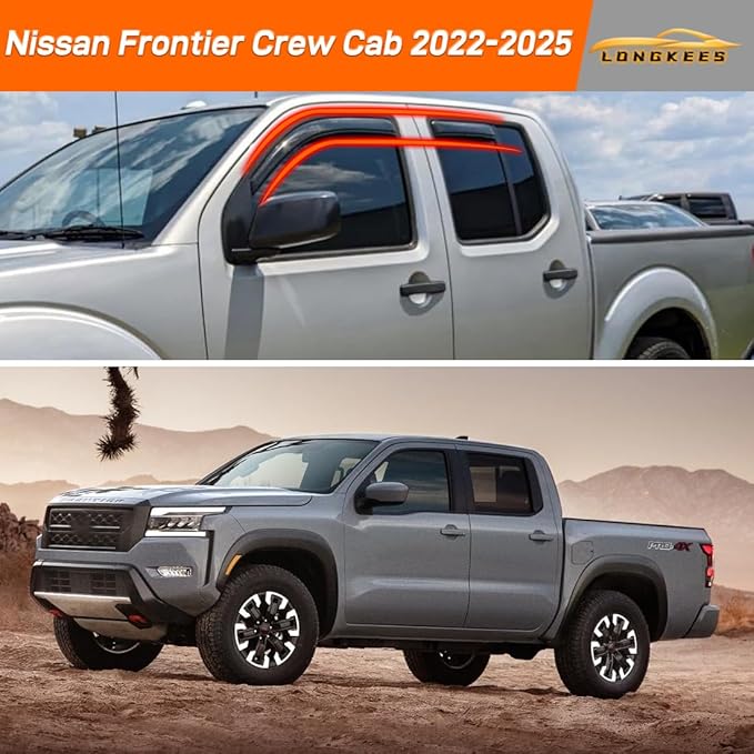 in-Channel Window Visors Rain Guards FIT Nissan Frontier 2022-2025 Crew Cab (2022-2025) – 4-Piece in-Channel Dark-Smoke Polycarbonate Vent Deflectors