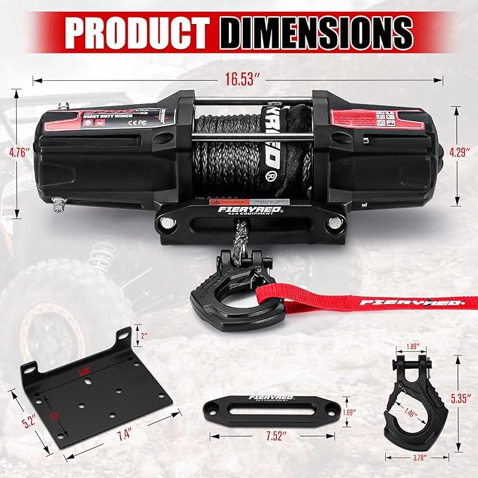 FieryRed ATV/UTV Winch 12V 5500 lb Electric Winch with Synthetic Rope, with Wireless Remote Control Hawse Aluminium Fairlead & Mounting Bracket, Waterproof IP67
