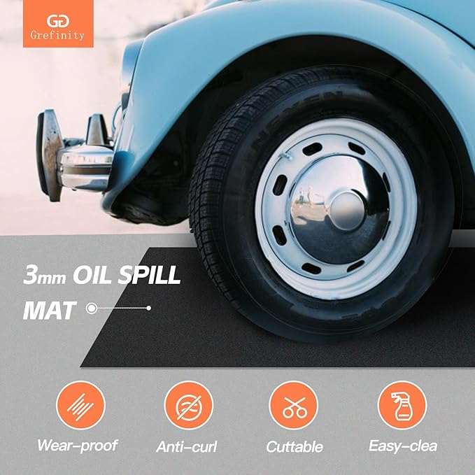 36"x60"（2 PCS） Garage Floor Mat & Oil Spill Mat, Heavy Duty Under Car Mat for Garage & Driveway, Protects Against Oil, Chemicals & Stains with TPE Anti-Leak Backing, Reusable & Washable