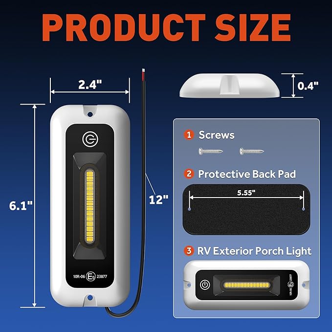 6 Inch RV Lights Interior with Smart Touch Control, LED Utility Awning Light White 6000K, IP68 Waterproof Aluminum for RV Trailers Travel Campers Cabinet SUV Truck MPV Hallway