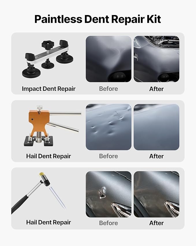 VEVOR Dent Puller Kit, 60 PCS Paintless Dent Removal Kit with Golden Lifter, Bridge Puller, Rubber Hammer, Glue Gun, Auto Body Hail Damage Repair Remover Tools for Car Refrigerator Door Ding Repair