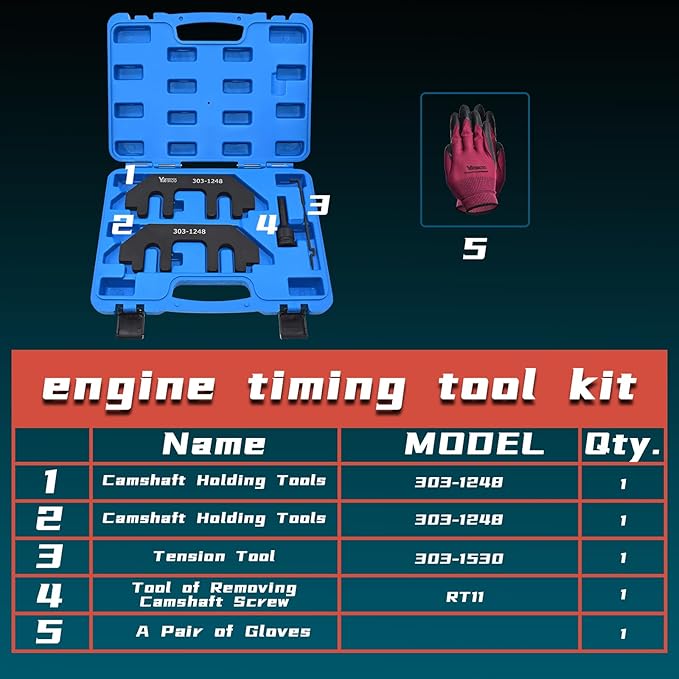 Camshaft Holding Tool Kit with Tension Tool, Timing Alignment Holder Tool Compatible with Ford 3.5L & 3.7L 4V Engines, 3.5 EcoBoost, Replace 303-1248 303-1530 RT11, with Case and Gloves