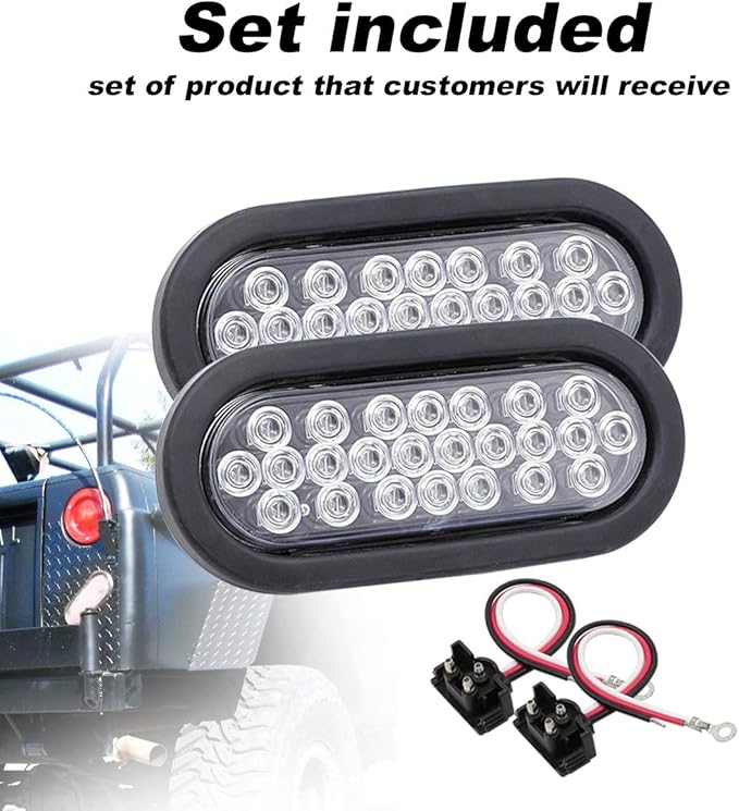 6 Inch Oval Clear Lens Red 24 LED Stop Brake Signal Lights Clearance Lamp Universal for Trailer Truck Pickup Mack Flatbed Tail Marker Bulbs 12v DC (2 Pcs)