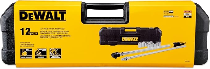 DEWALT Torque Wrench Tool Set, Tire Change Kit, 50-250 FT-LB, 12 Piece with Storage Case (DWMT45012)