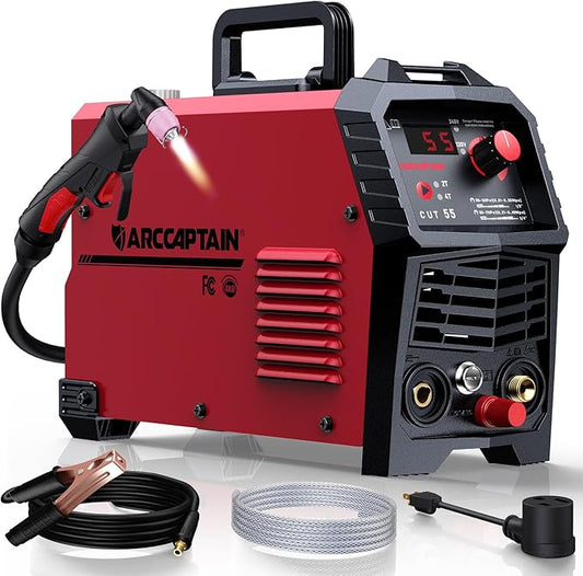 ARCCAPTAIN 55A Plasma Cutter, Non-Touch Pilot Arc High-Frequency Plasma Cutting Machine, 120/240V Dual Voltage IGBT Inverter, 1/2" Clean Cut, 2T/4T, for Beginners DIY