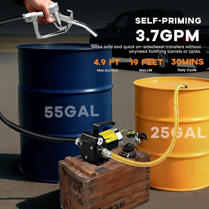12V DC Gasoline Fuel Pump Kit, Self-priming Fuel Transfer Pump, Reversible Pumping, Overheat Protection, Explosion-proof, Suitable for Gasoline, Diesel, Mineral Oil, Kerosene