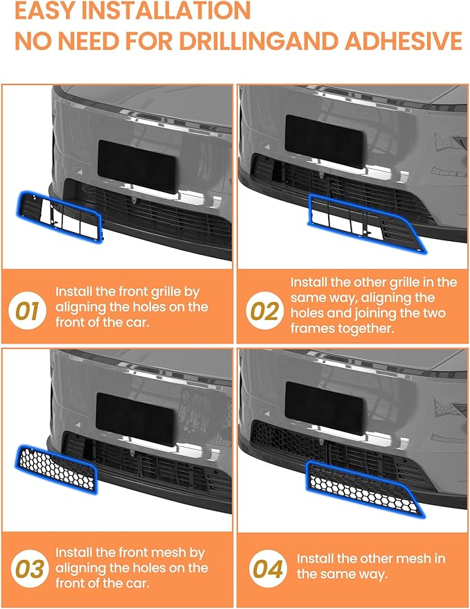 Grille Mesh Inserts for 2025 2026 Tesla Model Y Juniper – Front Air Vent Cover Accessories, Launch Series Detachable Grille Replacement, No 3M Tape Required