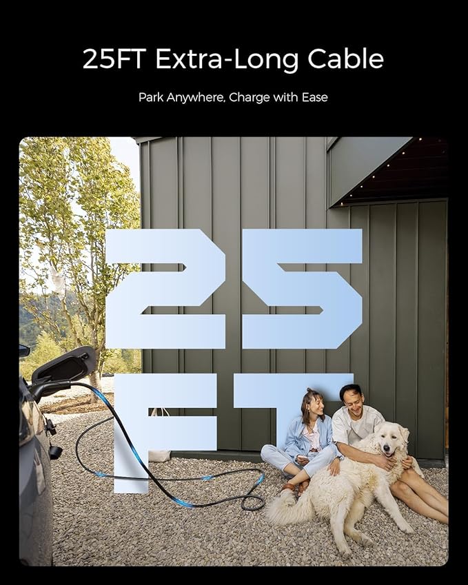 Level 1/2 EV Charger, 16A 110-240V Portable EV Charger with 25FT Cable, Home Electric Vehicle Charging Stations with NEMA 6-20 Plug NEMA 5-15 Adapter for All J1772 EVs