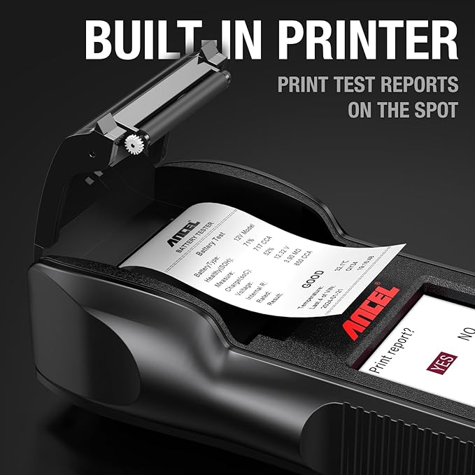 ANCEL BST600 Car Battery Tester with Printer - 12V/24V, 100-2000 CCA, Digital Auto Battery Load Tester - Cranking and Charging System Test for Heavy Duty Truck, Marine, Motorcycles, RVs, SUVs, Boats