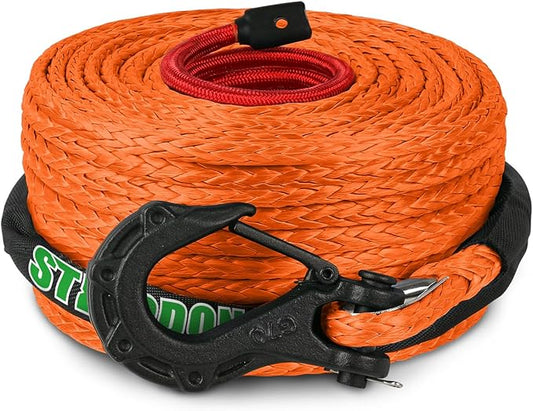 3/8" x 60ft Synthetic Winch Rope 19,854lbs Dyneema Winch Cable Line with Hook and Sleeve Protection Car Tow Recovery Cable for 4WD Off Road Vehicle SUV Truck(Orange-Slim)