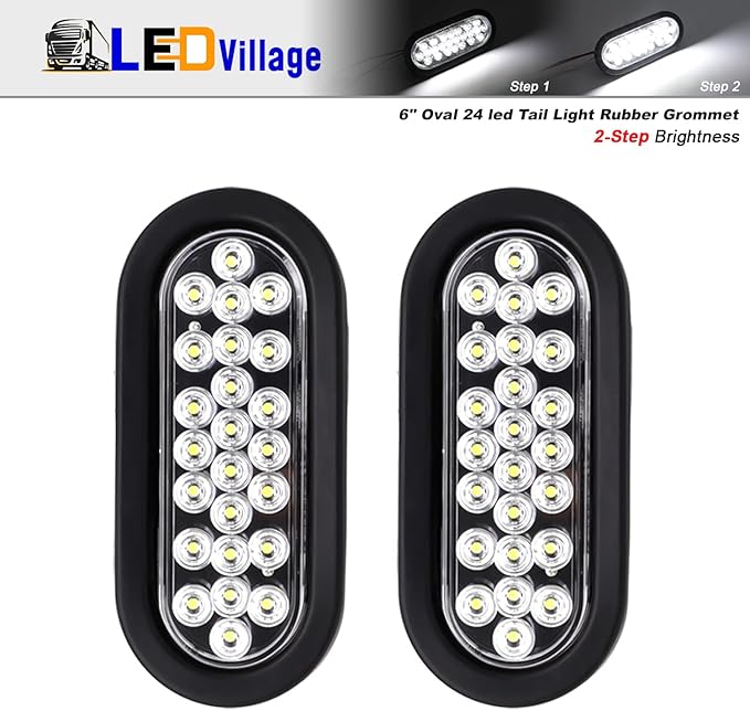 6 Inch Oval White 24 LED Bright Clearance Lights Sealed Side Marker Bulb Tail Reverse Backup Universal Trailer RV Truck Lorry 12v DC (Pack of 2)