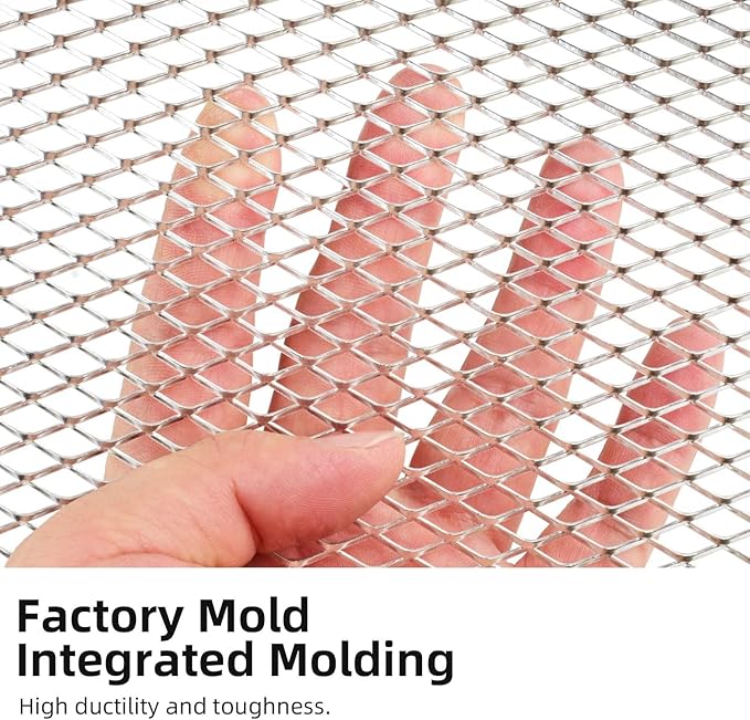 AggAuto 47x16 inches Car Pickup Truck Grill Mesh Spoiler Bumper Vent Aluminum Alloy Automotive Grille Insert Air Intake Racing Rhombic Hole 6x12mm Silver