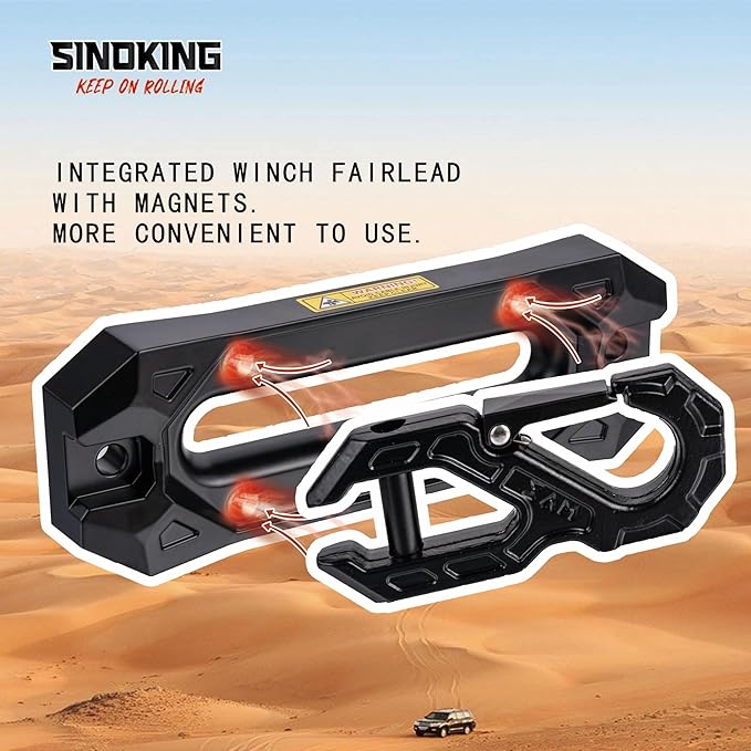 SINOKING Winch Fairlead with Tow Hook, Aluminum Hawse Fairlead with Grade 80 Forged Steel Winch Hook, 45000lb Break Strength Winch Fairlead Hook Set for Off-Road Vehicle Recovery, Black and Black