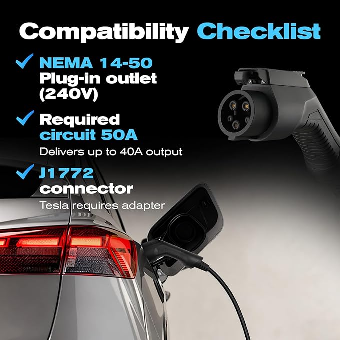 Level 2 EV Charger ETL Certified, 220V-240V 40A 9.6KW Home Charging Station, Plug-in NEMA 14-50, Portable EV Charger with 25FT Cable for SAE J1772 Cars