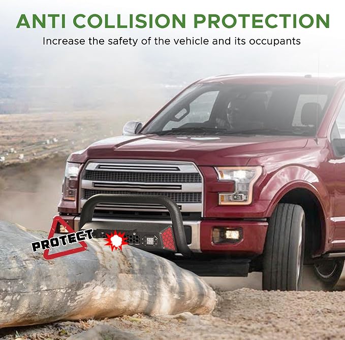 Bull Bar Fit for Ford F150 2004-2025 with LED Light & w/License Plate Bracket DIY Paintable Truck Front Bumper Brush Push Bar Front Grille Guard Protector