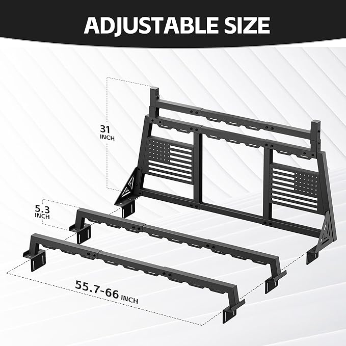 Truck Headache Rack with 2 Cross Bars Compatible with Ford F-150/Tacoma/Chevy Silverado & GMC Sierra 1500/Tundra/JT/Titan/Frontier/Colorado/Canyon Pickup Cab Back Window Protection