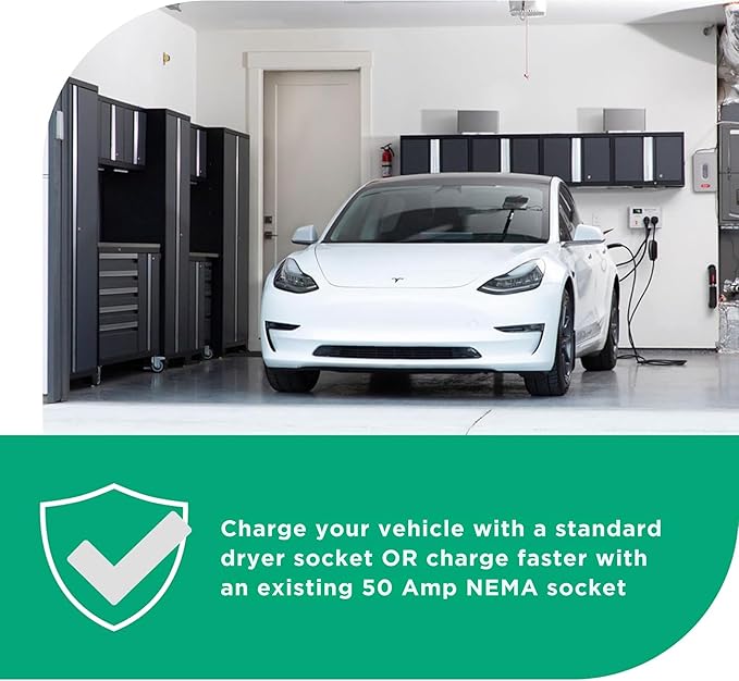 Splitvolt Level 2 Adjustable EV Charger 240v, 26 ft Cable, NEMA 14-50, Adjustable up to 40 Amps Live LCD Screen Time Delay Start Function, NEC Fast 50A Circuit Charging J3400 NACS Plug