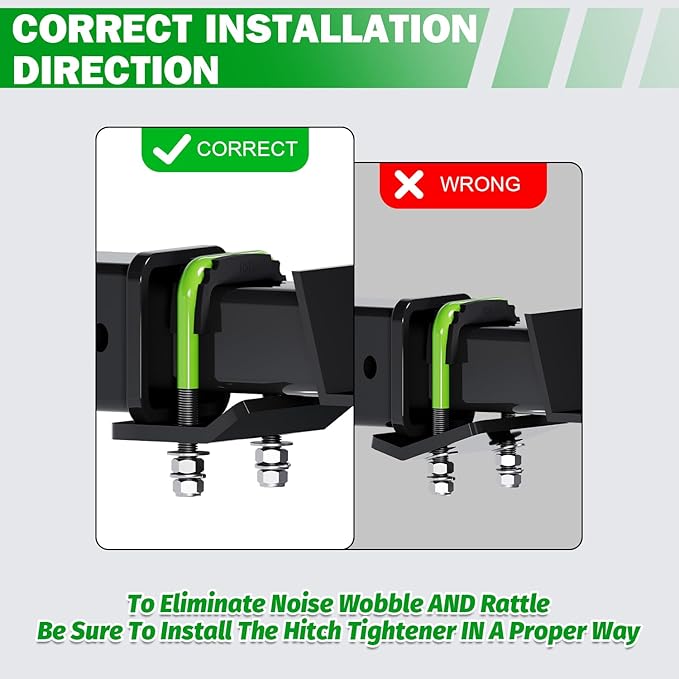 Hitch Tightener, Heavy Duty Anti-Rattle Hitch Stabilizer for 2" Hitch, Trailer Hitch Stabilizer with Rubber Isolator & Wrench for Hitch Mount, Cargo Carrier, Bike Rack (1 Pack, Green & Black)
