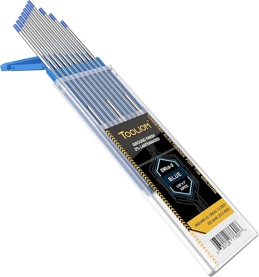 TOOLIOM Tig Tungsten Welding Tungsten Electrodes 2% Lanthanted Tungsten 1/8" x 7" (Blue,Ewla-2) 10-Pack