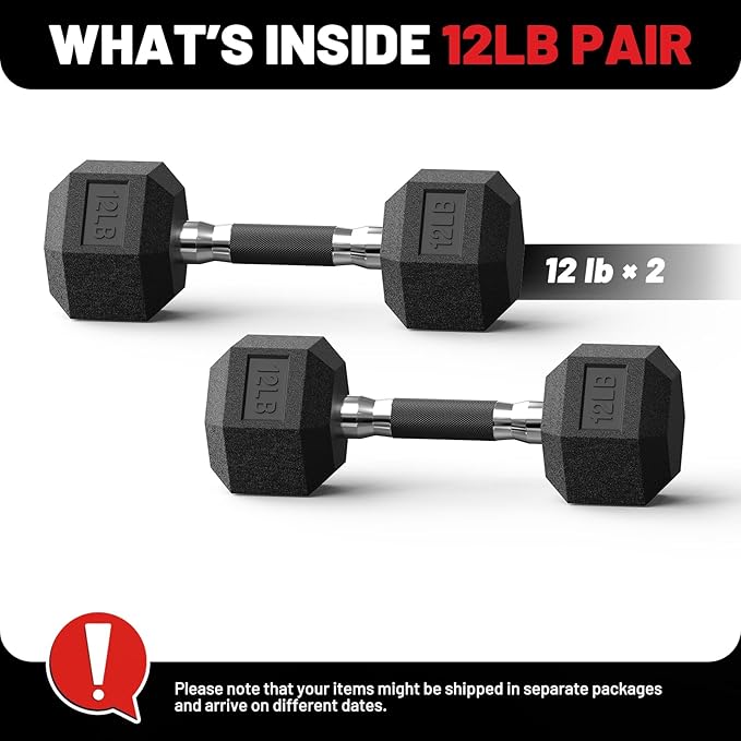 PAPABABE HEX Dumbbell Set 2.5-125lb, Rubber Encased Home Gym Dumbbells, Exercise & Fitness Weights Dumbbells for Women & Men, Hand Weight for Strength Training