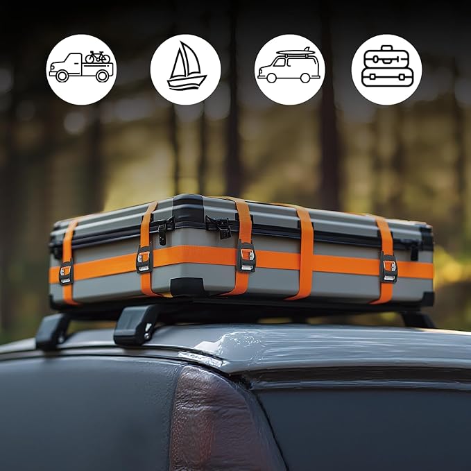 Nilight 1in x 12ft Heavy Duty Lashing Straps 4PCS Adjustable Cam Buckle Tie-Down Straps 1320LBS for Motorcycle Boat RV Cargo Trucks Trailer Luggage Orange&Black