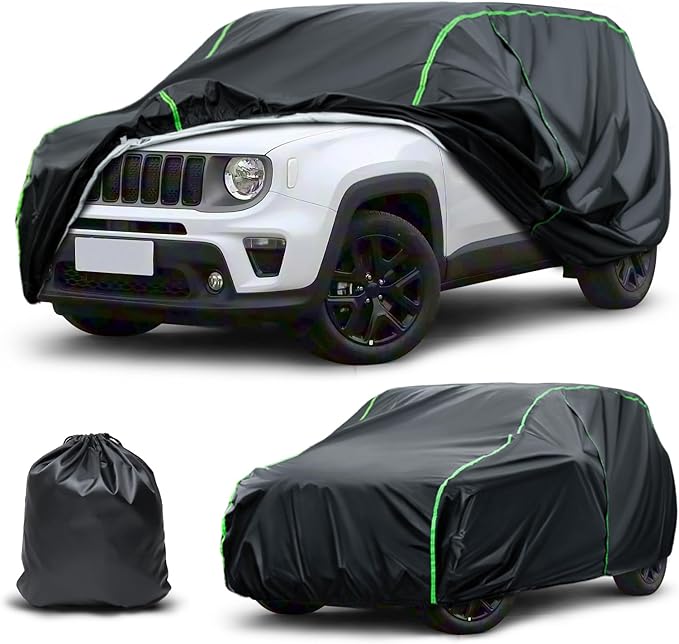 Waterproof Car Cover Compatible with Encore/Trax/EcoSport/Renegade/Soul/Kicks All-Weather Protection, 161"-169" SUV PEVA Car Cover with Zipper Door