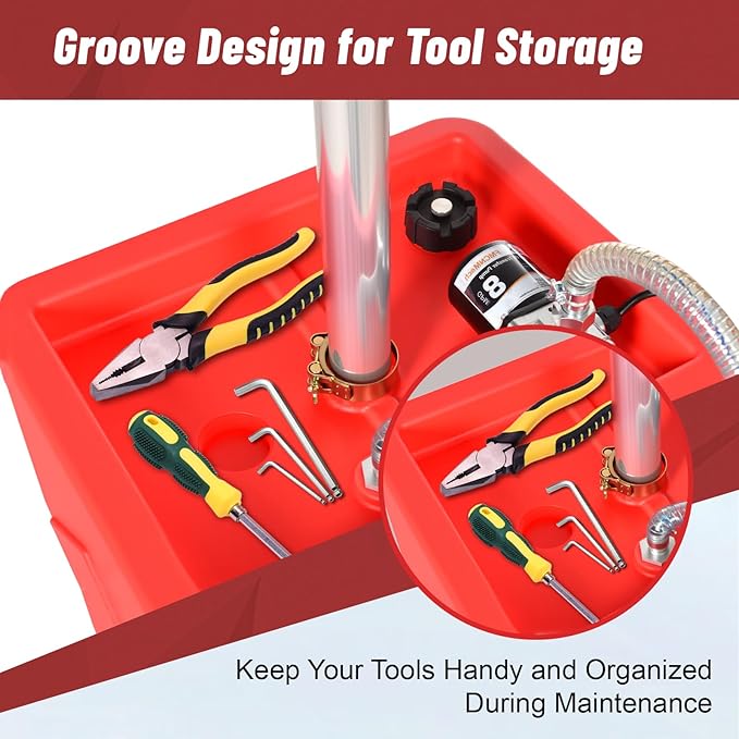 20 Gallon Waste Oil Drain Tank with 110V Electric Pump, Adjustable Height Oil Drainer, 8 GPM Flow Rate, Semi-Transparent HDPE Oil Tank with Large Funnel & Tool Tray for Garage and Auto Repair Shop