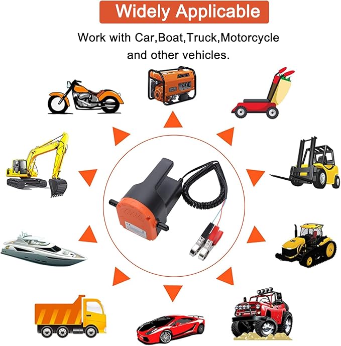 12V 100W Oil Change Pump Extractor Oil Diesel Fluid Pump Extractor Scavenge Suction Transfer Pump with outlet inlet hose, screwdriver, Oil-proof gloves, hose lock, For Boat, Car, RV, Truck