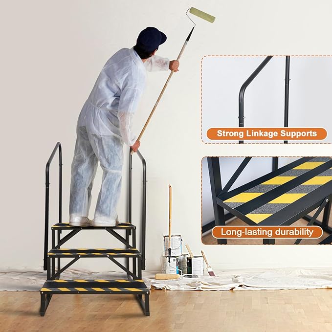 3 Step RV Stairs, Hot Tub Steps, Outdoor Spa Step Ladder with Double Handrail,Portable Economy 5th Wheel Stair for Travel Trailer, Motor Home, Camper and Porch with Non-Skid Tapes